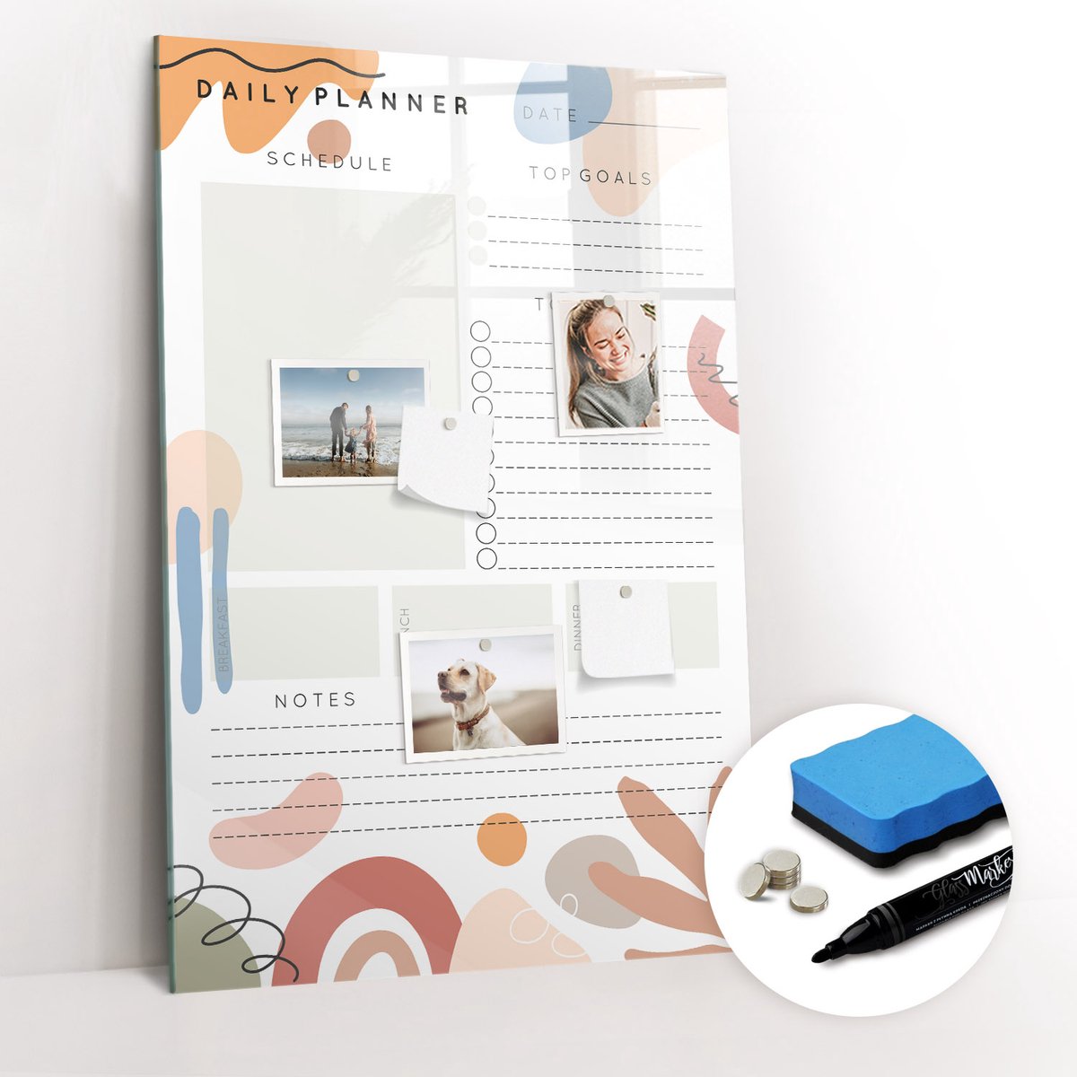 Tulup Whitebord - Dagplanner - 60 x 90 cm - Veelkleurig Magnetisch Wandbord - Gratis 5 Sterke Magneten + Whiteboard Marker & Wisser - Industrieel Wandbord - Memobord Magnetisch - Ideeënbord Thuiswerkplek