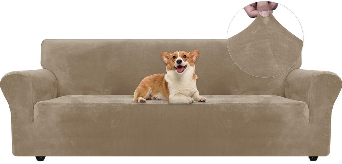 Stretch Bankhoes 4 Zits, Elastische Bankhoezen Voor Woonkamer, 1 Stuks Universele Rekbare Armsteun Sofahoes Met Anti-slip Schuim, Krasbestendig Meubelhoes Voor Bank, Camel