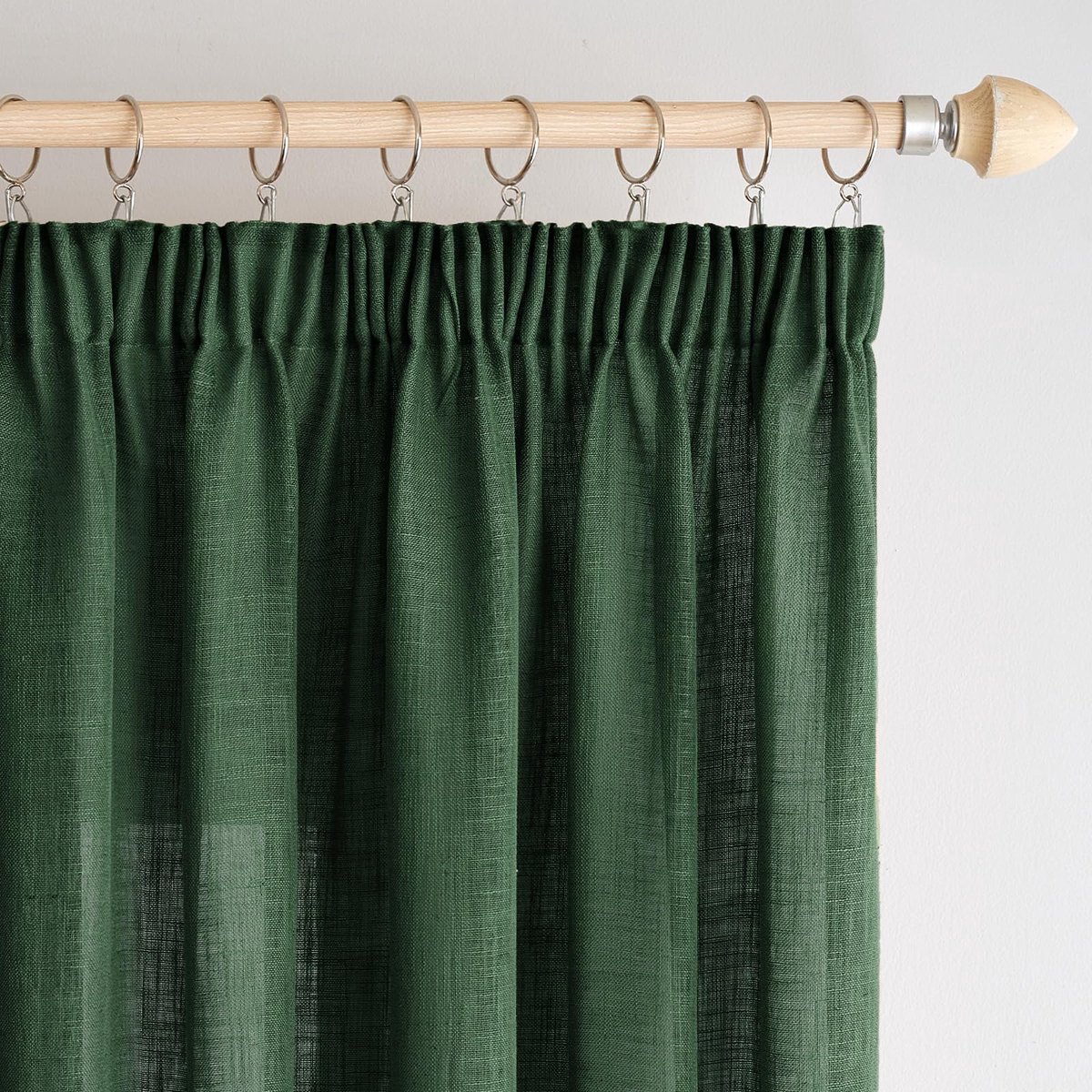 Gordijnen met plooiband, moderne transparante decoratieve gordijnen voor woonkamer, raam en slaapkamer, set van 2, 140x245cm, donkergroen