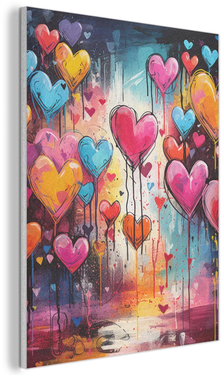 MuchoWow© Vilten Wandpaneel 70x100 cm Kamer Muurdecoratie Woonkamer Slaapkamer Room Decor Wall Decoration Felt Art Panel Hartjes - Kleuren - Kunst - Liefde