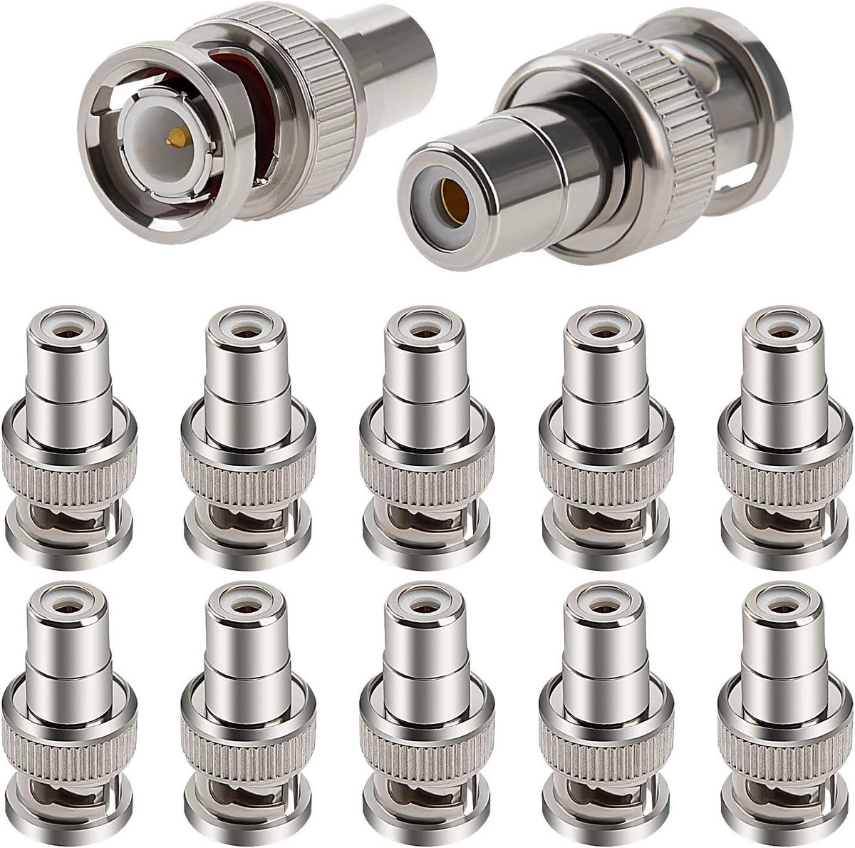BNC naar RCA Adapter - Connector Coupler - CCTV Camera Aansluiten - Zinklegering Vernikkeld - 10 Stuks - Zilver