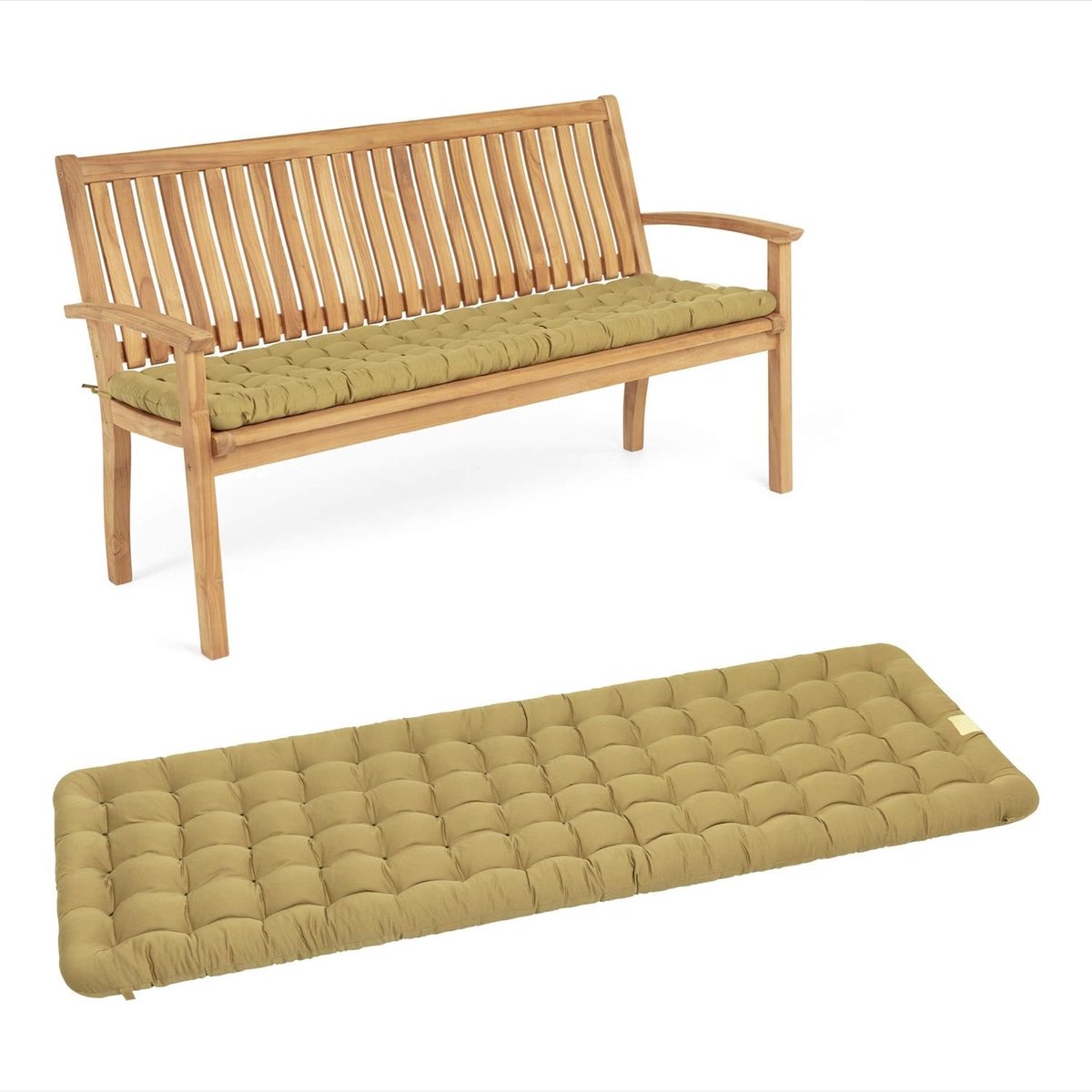 Bankkussen, 180 x 48 cm, extra dik, 7 cm, wasbaar tot 95 °C, uv-bestendig, premium zitkussen voor tuinbank, zitbank en kist, Made in Germany, beige