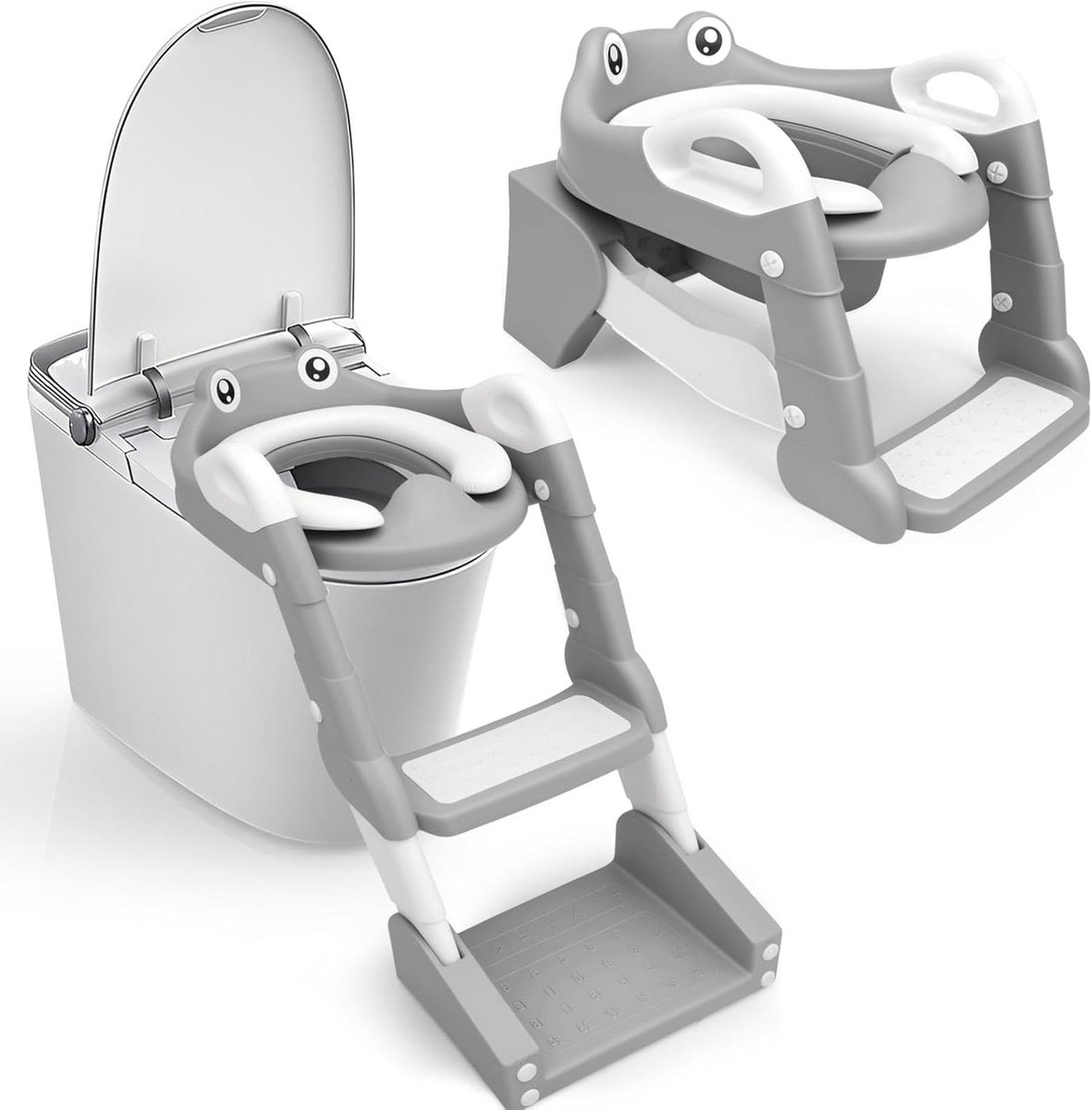 Kinder Toiletbril - Potje met Trap - Zindelijkheidstraining - 2-in-1 Design - Universeel Compatibel - Grijs