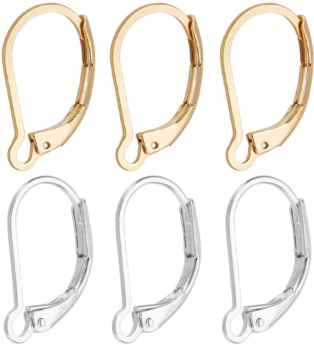 1 Doos 60Pcs Leverback Earring Bevindingen 24K Goud & 925 Sterling Zilver 2 Kleuren Sluiting Oorbel Haken Oor Draad Clip Earring Connector voor Sieraden Maken