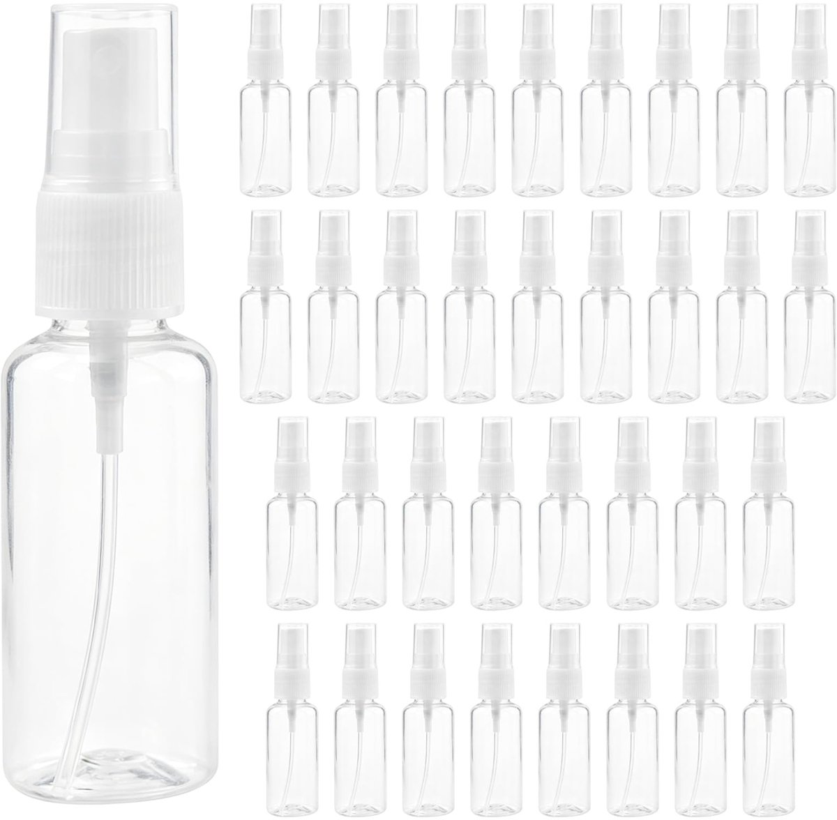 35 stuks lege spuitflessen, 30 ml, parfumverstuiver, spuitfles, lege flessen en verstuivers, kunststof, navulbaar, lege pomp, verstuiver voor cosmetica (transparant)