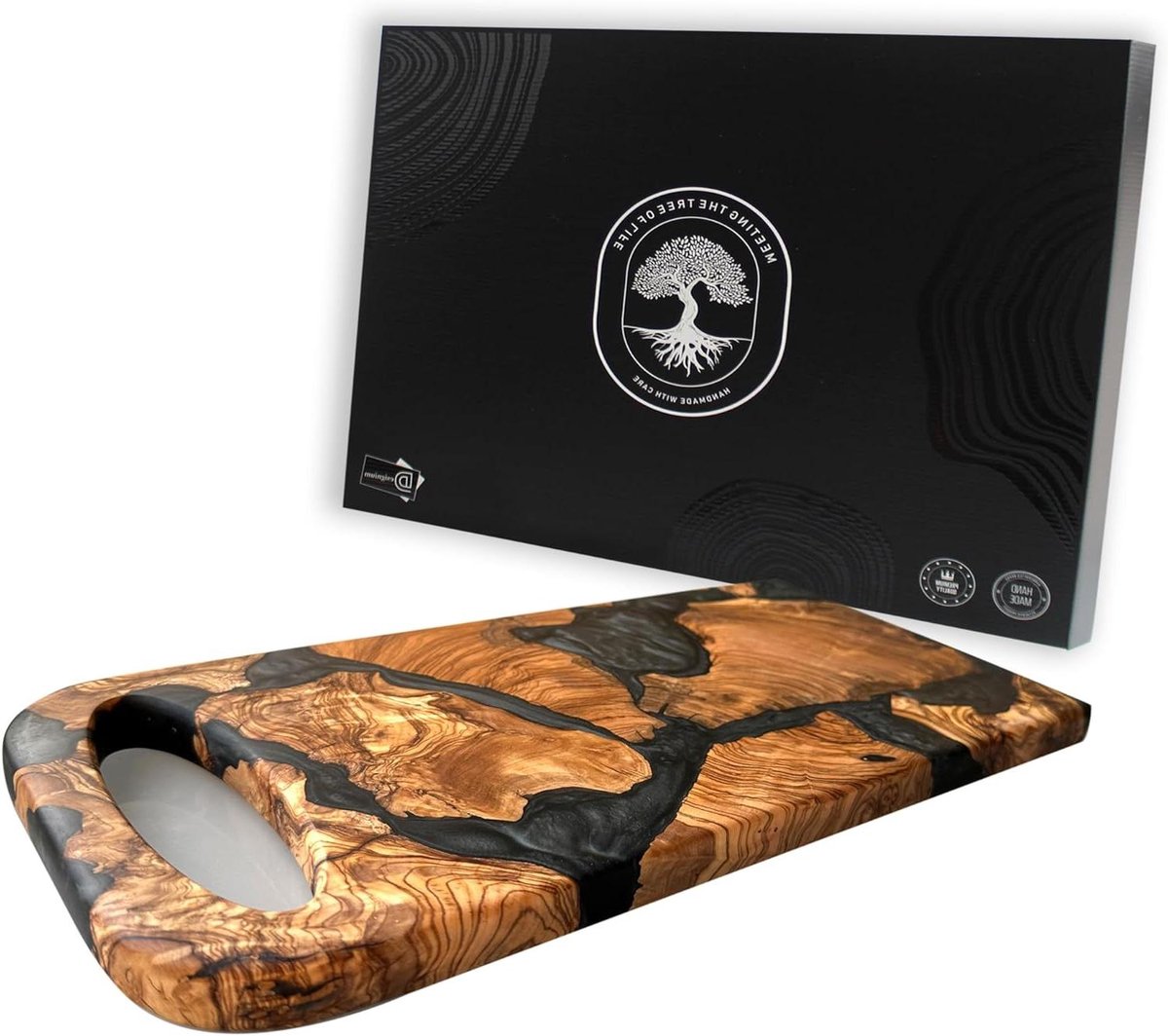 Kleine snijplank - Houten serveerplank - Hapjes presenteren - Handgemaakt met hars - 37 x 18 cm - Zwart
