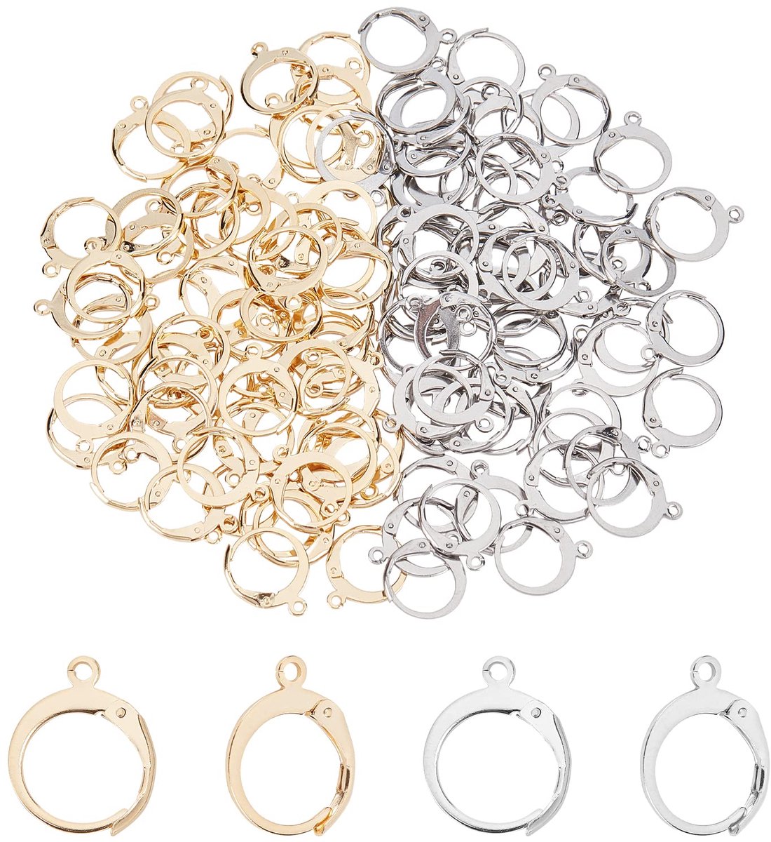 ongeveer 120pcs Roestvrij Staal Leverback Earring Bevindingen 14.5mm Lange 2 Kleuren Hypoallergene Oorbellen met een 1-1.2mm lus voor Earring Maken Ronde Haak Oor Draden Bevindingen