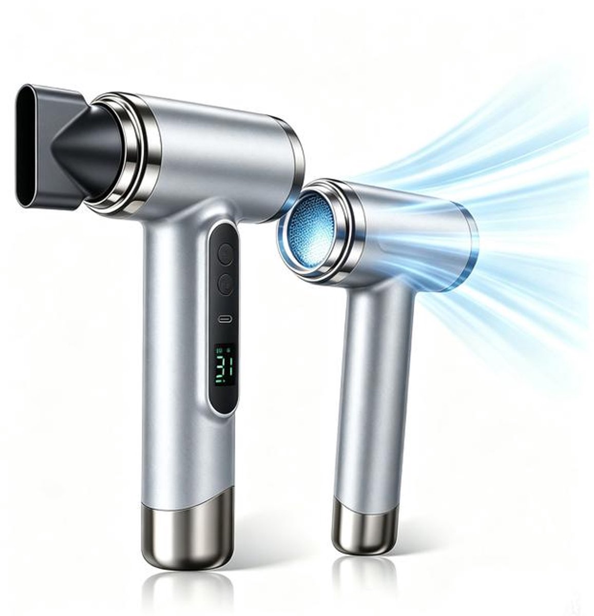 KZQ Draadloze Föhn - Met oplaadbare batterij, 200W vermogen, digitaal display, 360° draaibare zuigmond - Geschikt voor op reis, kamperen, studenten en thuisgebruik - Compact en lichtgewicht - Zwart