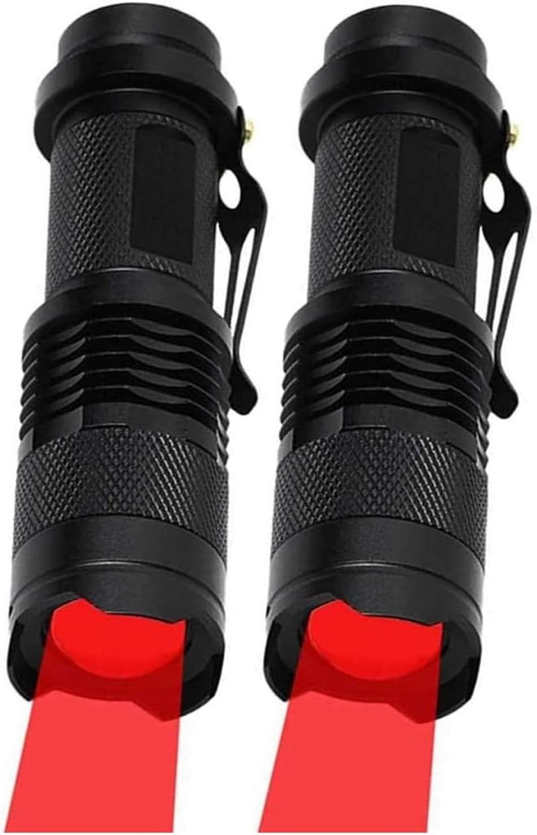 Rood licht zaklamp - Mini LED lamp - Nachtzicht observatie - Verstelbare focus - 2 stuks - Zwart