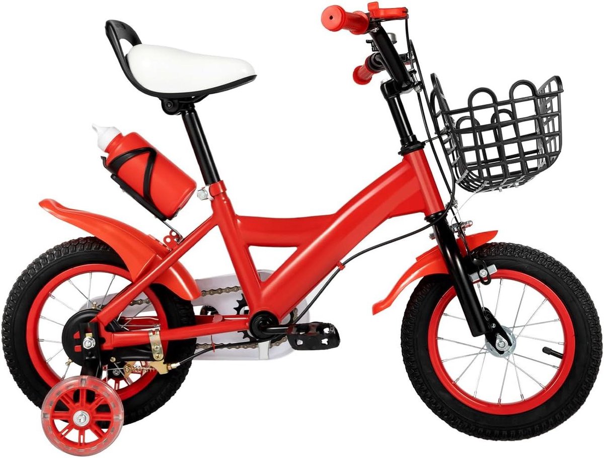 Kinderfiets Balansfiets - Loopfiets met wielen - Leren fietsen - In hoogte verstelbaar - 12 inch - Rood
