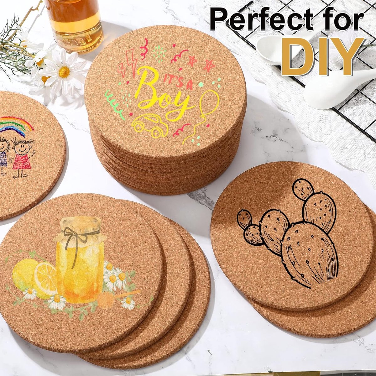 Kurken Onderzetters - Hittebestendige Pads - Tafel Beschermen - Natuurlijk Kurk Materiaal - 20 cm Diameter - Natuurlijk