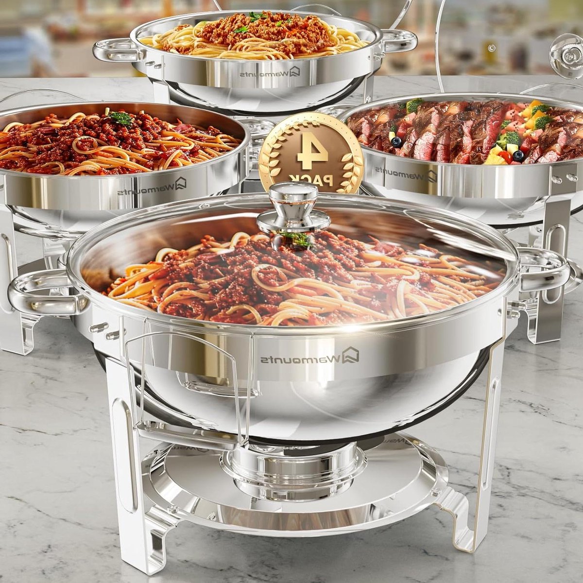 Buffet Chafing Dish Set - Warmhoudbakken Catering - Eten Warm Houden - 98% Voorgemonteerd - 5 QT per stuk - Zilver