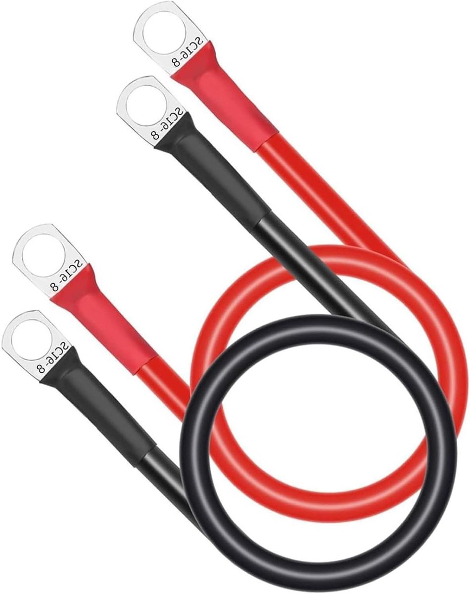 Accukabel 16mm2 - Batterijkabel set - Stroomoverdracht - Vernikkelde M8 ringkabelschoenen - 30 cm - Zwart en rood