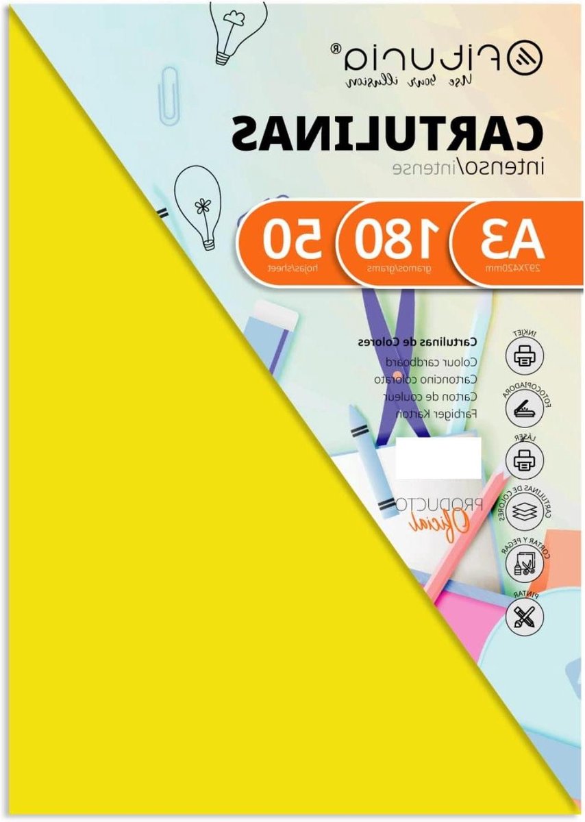 Hobbykarton A3 - Knutselkarton Papier - Knutselen en Hobby - 180 gsm dikte - 50 stuks - Geel
