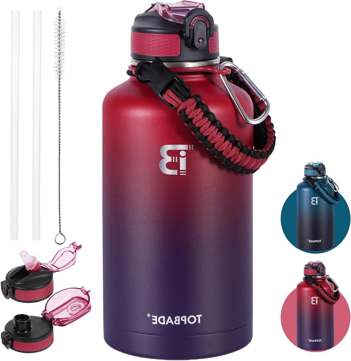 Drinkfles RVS - Thermosfles Waterfles - Sport en Buiten - Dubbelwandige Isolatie - 1.9 Liter - Rood Blauw
