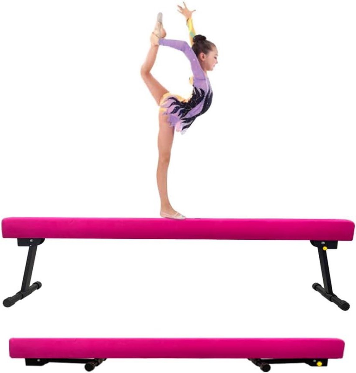 Gymnastiekbalk - Balansbalk Trainingsbalk - Thuis trainen - Verstelbaar en opvouwbaar - 8FT - Roze
