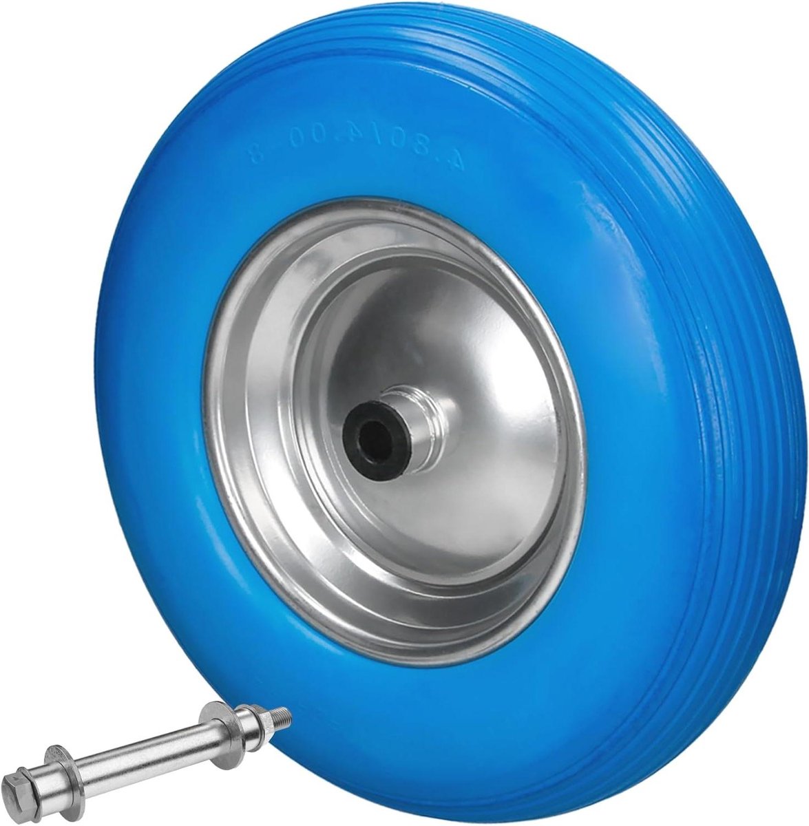 Kruiwagenwiel Massief Rubber - Reservewiel Kruiwagen - Materiaal Transport - Lekbestendig PU - 390 mm diameter - Blauw
