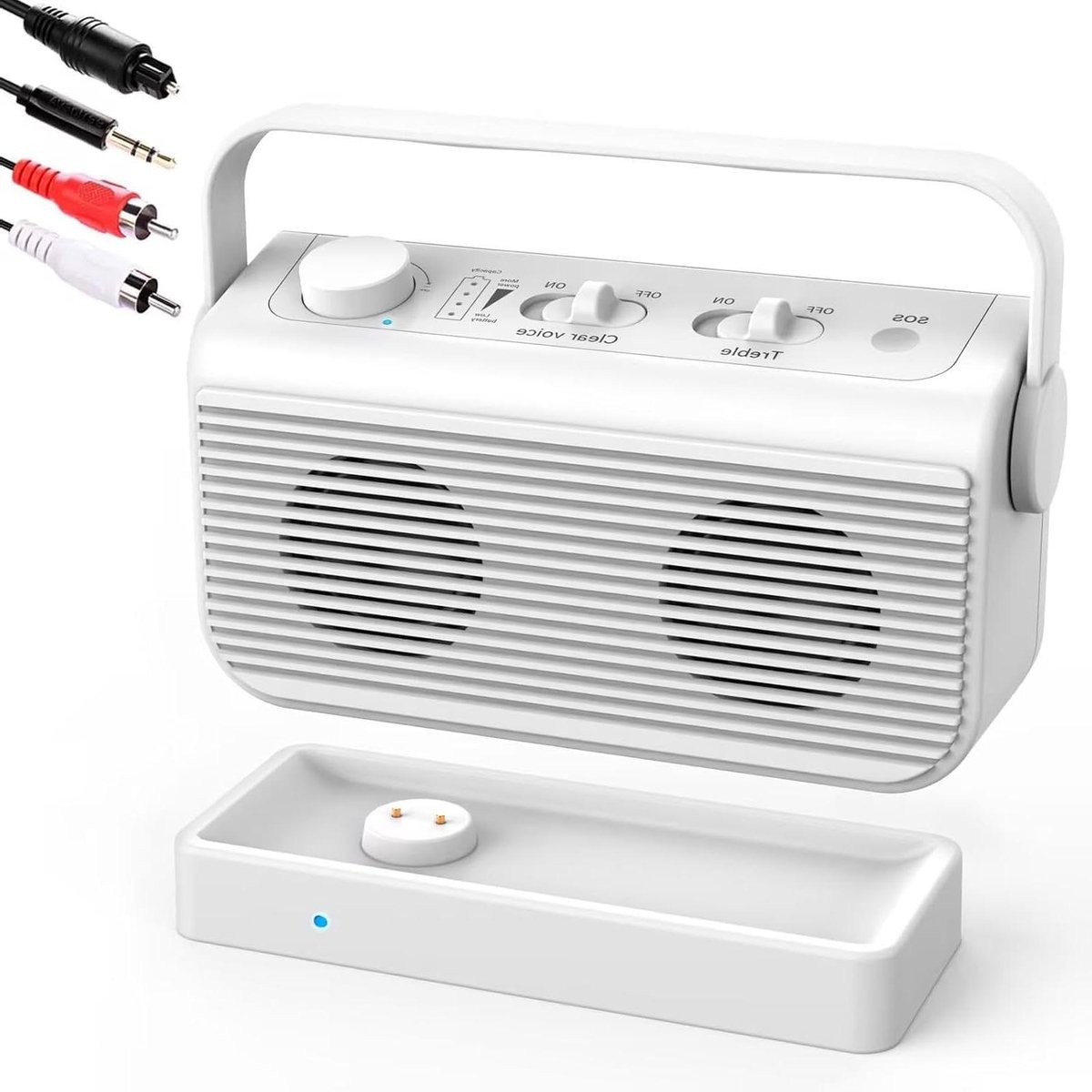 Draagbare TV Speaker - TV Geluidsversterker - Privé Luisteren - SOS Noodknop - 30 Meter Bereik - Wit