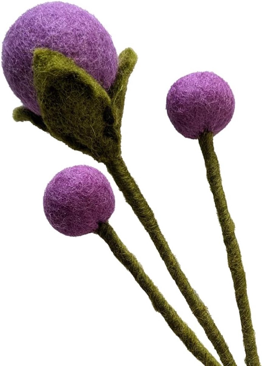 bloemen, handgemaakte decoratieve bloemen, eerlijke handel, duurzame decoratie van vilt, realistische kunstbloemen, kunststof, 3 stuks in paars