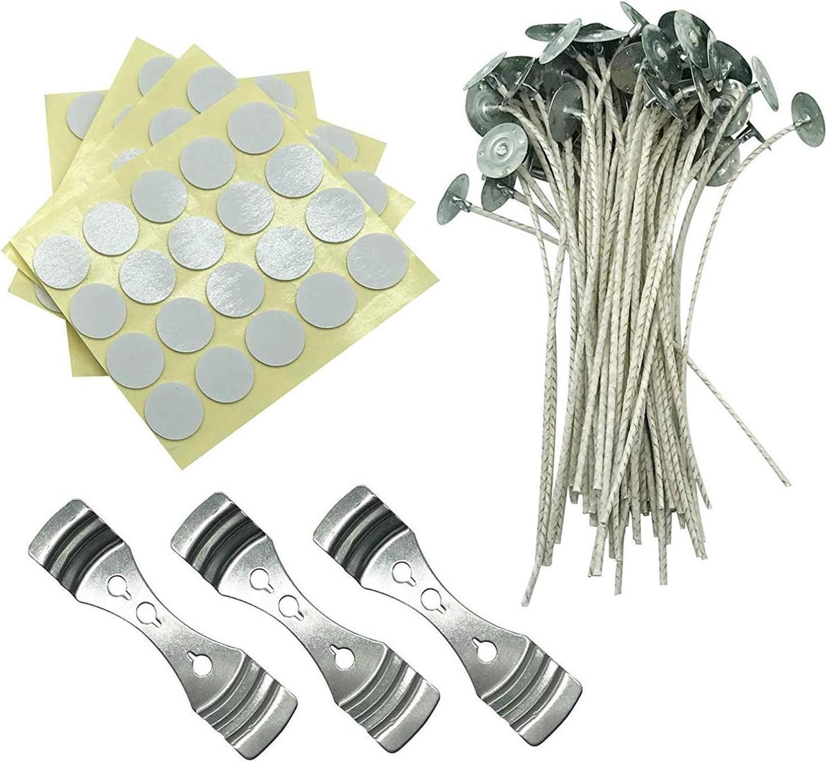 Candle Wick Bundle: 100 Candle Wicks, 100 Stickers en 3 Wick Houders - Easy Positioning - Wicks gecoat met natuurlijke soja Wax, katoenen draden geweven met papier, bevat geen zink, lood of othe