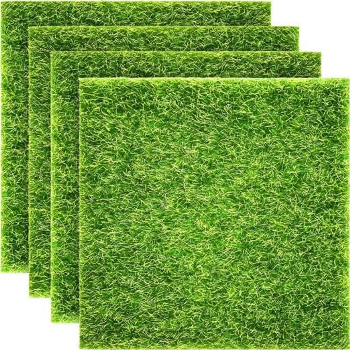 4 stuks tuinhandwerk, decoratief, kunstgras, kunstgras, handwerk, 15,2 x 15,2 cm, kleine huisjes/ornamenten, tuin, poppenhuis, knutselen, gras, feeën, gazon.