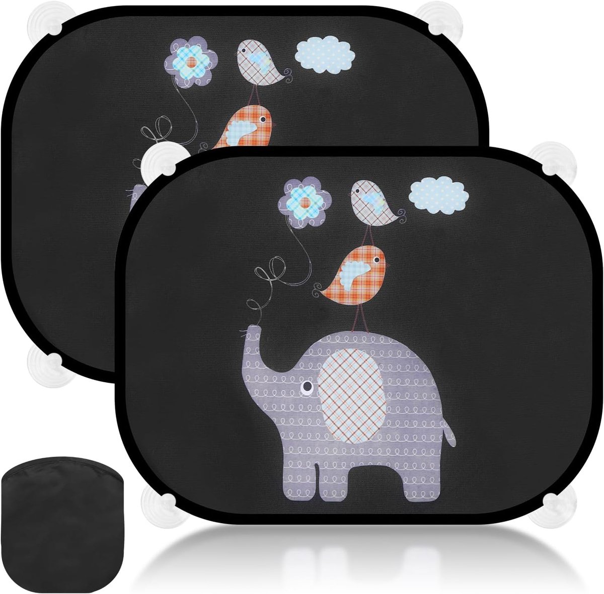 Auto Baby met UV-bescherming (Set van 2), 44x36cm Zonneklep Kinderen met 8 Zuignappen, Zonwering Auto Zijraam met Schattige Dierenmotieven