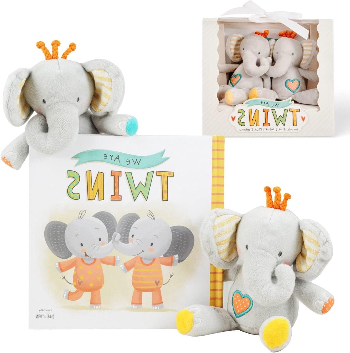 Babyshower Cadeauset - Tweeling Cadeau - Babyshower Vieren - Inclusief Verhaalboek - 2 Stuks - Grijs