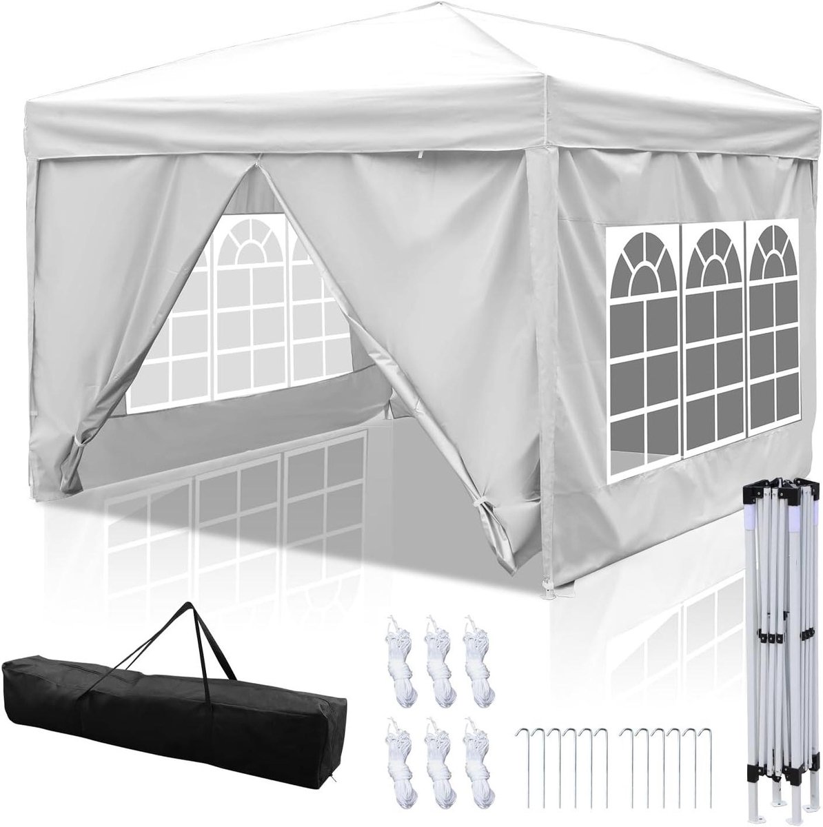 Partytent Vouwbaar - Paviljoen Gazebo - Buitenfeesten Organiseren - Waterdicht UV-Beschermend - 3 x 3 meter - Grijs