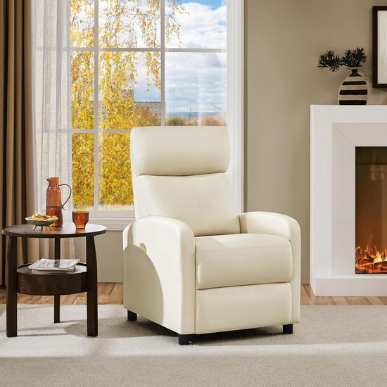 Relaxstoel Kunstleer - Leunstoel Fauteuil - Ontspannen Thuis - Verstelbare Voetensteun - 615 x 87 x 99 cm - Beige — afbeelding 3