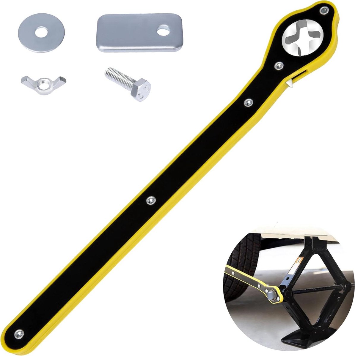 Ratelsleutel Autokrik - Bandenkrik Adapter - Banden Wisselen - Arbeidsbesparend Ontwerp - 39 cm Handvat - Geel