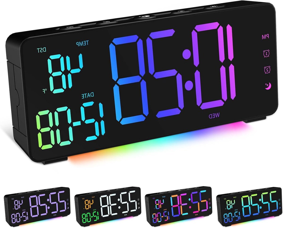 Digitale Wekker - LED Klok - Wakker Worden - RGB Sfeerverlichting - 19 cm - Zwart