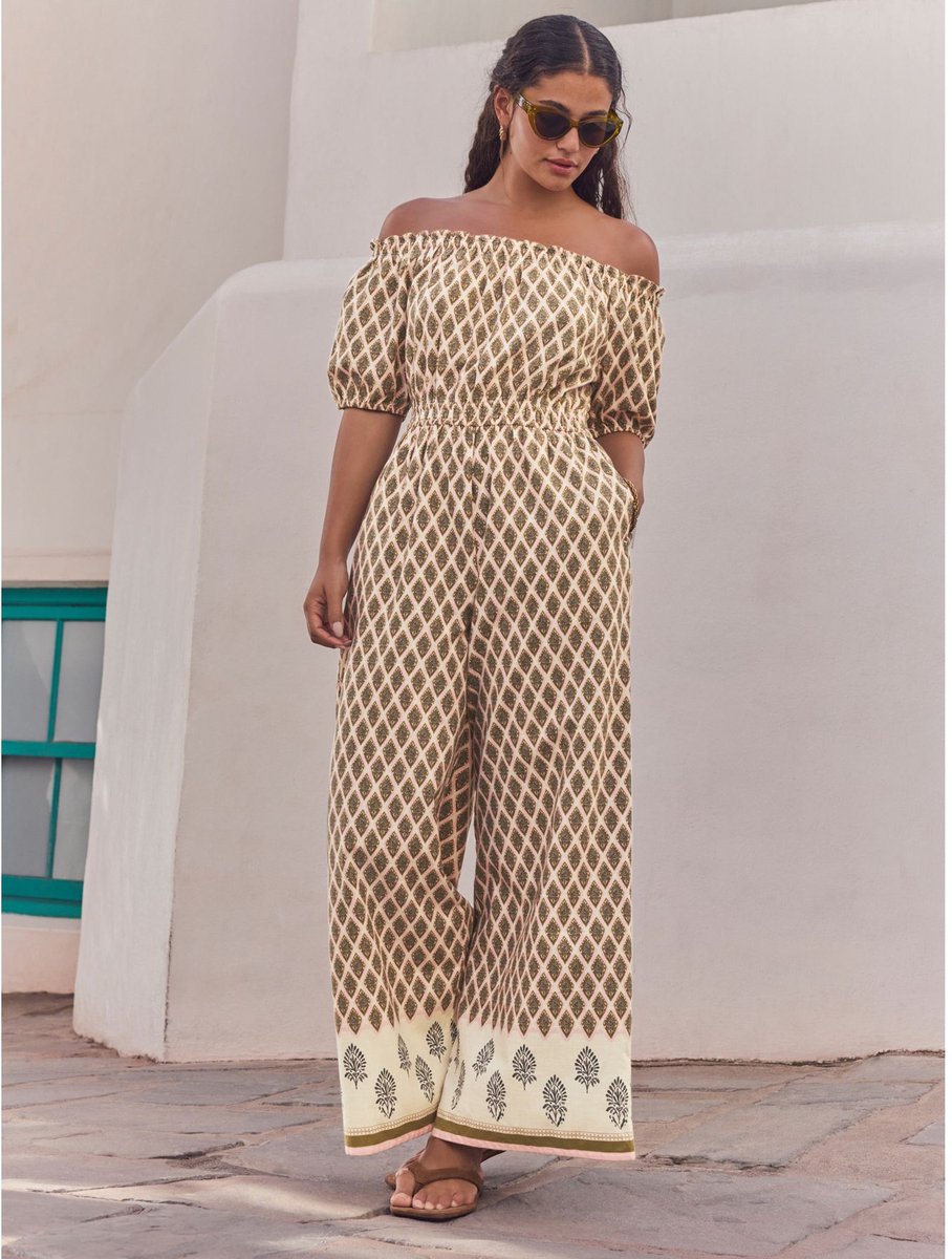 Next Jumpsuit met blote schouders en wijde pijpen van 100% katoen - Tall