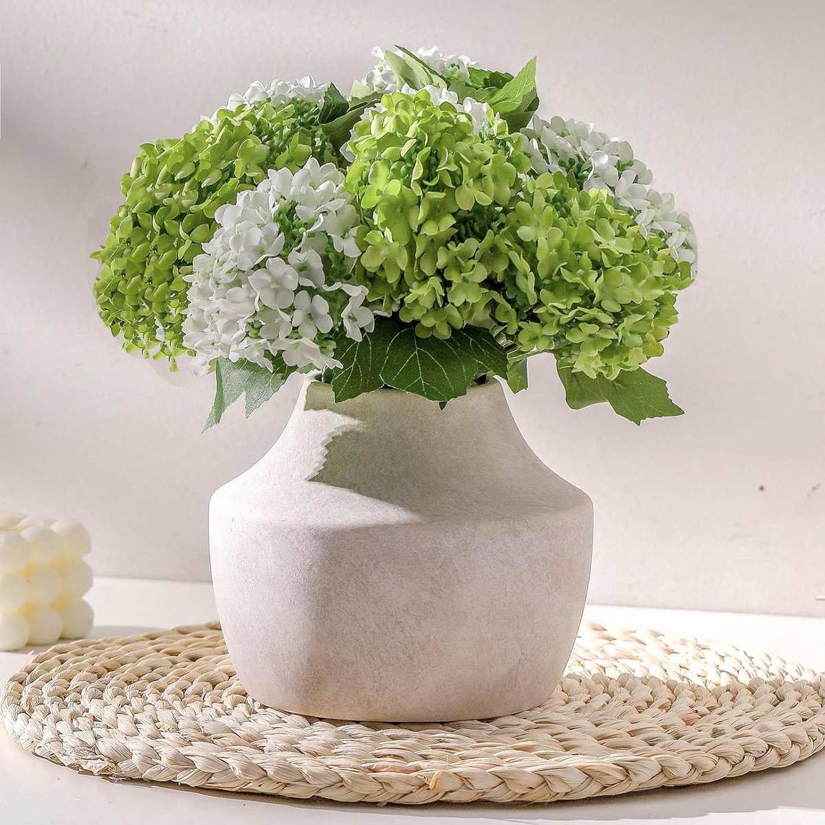 bloemenvaas, decoratieve witte vaas, rustieke terracotta vazen voor huisdecoratie, boerderij vintage vazen voor woonkamer, keuken, slaapkamer, kantoor, salontafel, 14 cm