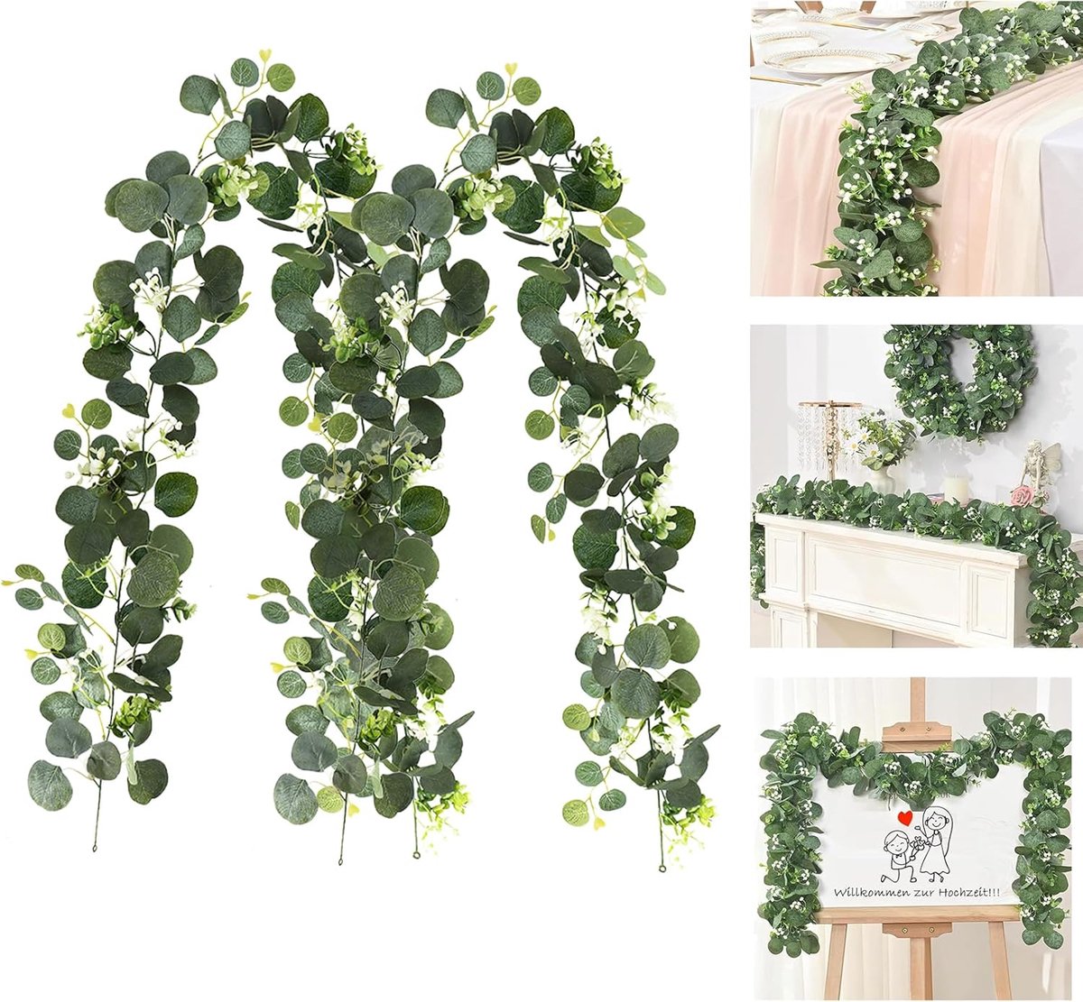 slinger, kunstplant slinger, 2 stuks kunstmatige slingers eucalyptus 180 cm kunstplant slinger, bladeren, voor bruiloftsdecoraties, woondecoraties, bogen