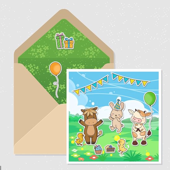Farm Animal Clear Stamps en Dies Set Rundvee Konijn Transparante Silicone Stempels Dierlijke Vorm Happy Birthday Snijmal voor Kaart Maken DIY Handwerk Scrapbooking Wenskaart Decor — afbeelding 4