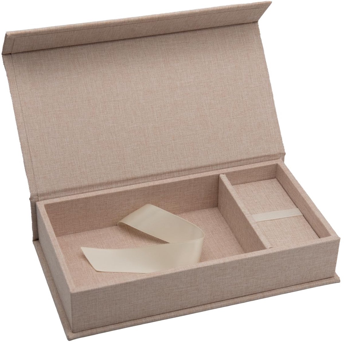 Foto-Box met USB-slot. Cadeaubox voor USB-sticks en fotoafdrukken 10x15cm, opbergbox bruiloftsbox, herinneringsbox, fotocadeau (Beige, 23x13cm)