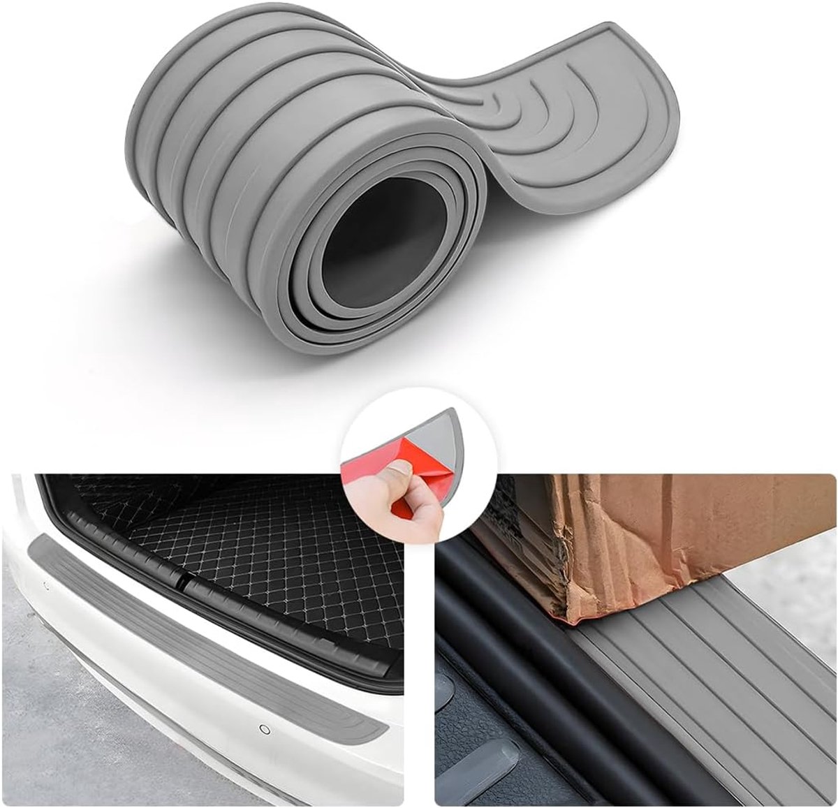 Achterbumperbeschermer, universele grijze rubberen beschermer voor de meeste auto's, waterdicht, krasbestendig, antislip, 104 x 9 cm, deur en bumper aanbevolen
