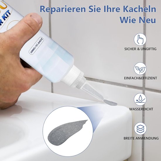 Reparatieset tegelvoegen - Voegenvuller kit - Tegels opfrissen - 3-in-1 gereedschap - 500 gram - Zilver — afbeelding 3