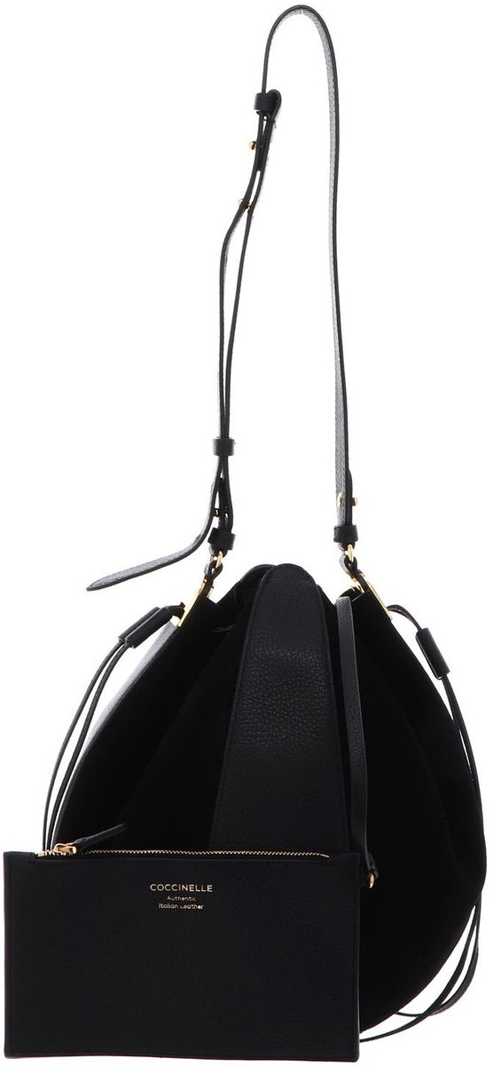 COCCINELLE Leren schoudertas Boom Handbag Grained Leather / Suede Leather Noir / Noir zwart