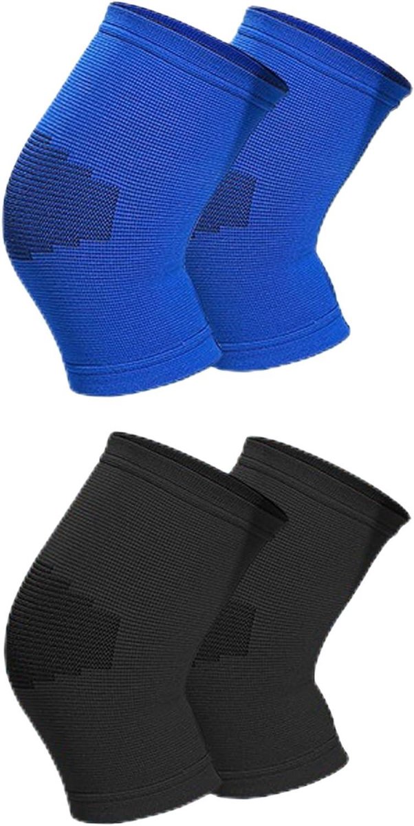 Kinder Kniebeschermers - Sport Kniebescherming - Actieve Kinderen - Schokabsorberende Vulling - 2 Paar - Blauw Zwart