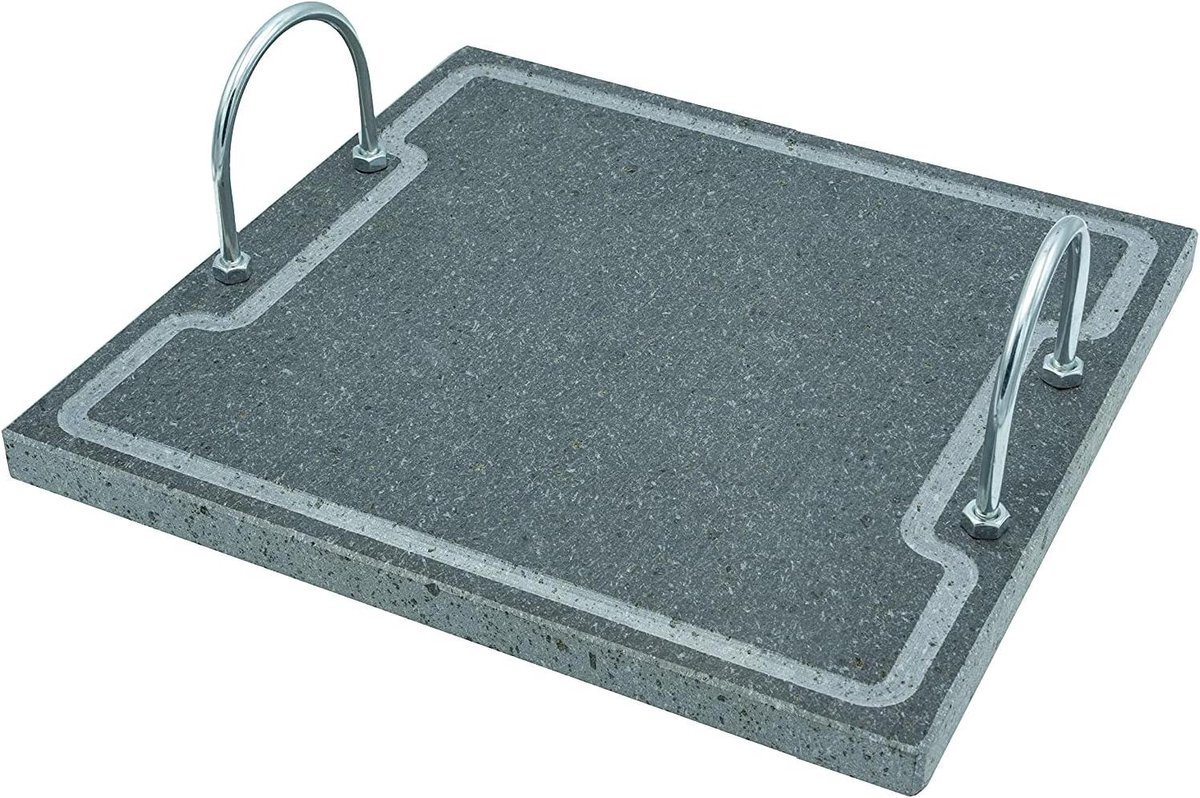 Grillplaat met Handgrepen Lavasteen Plaat Gezond Grillen Natuurlijke Anti-aanbaklaag 30 x 30 cm Grijs