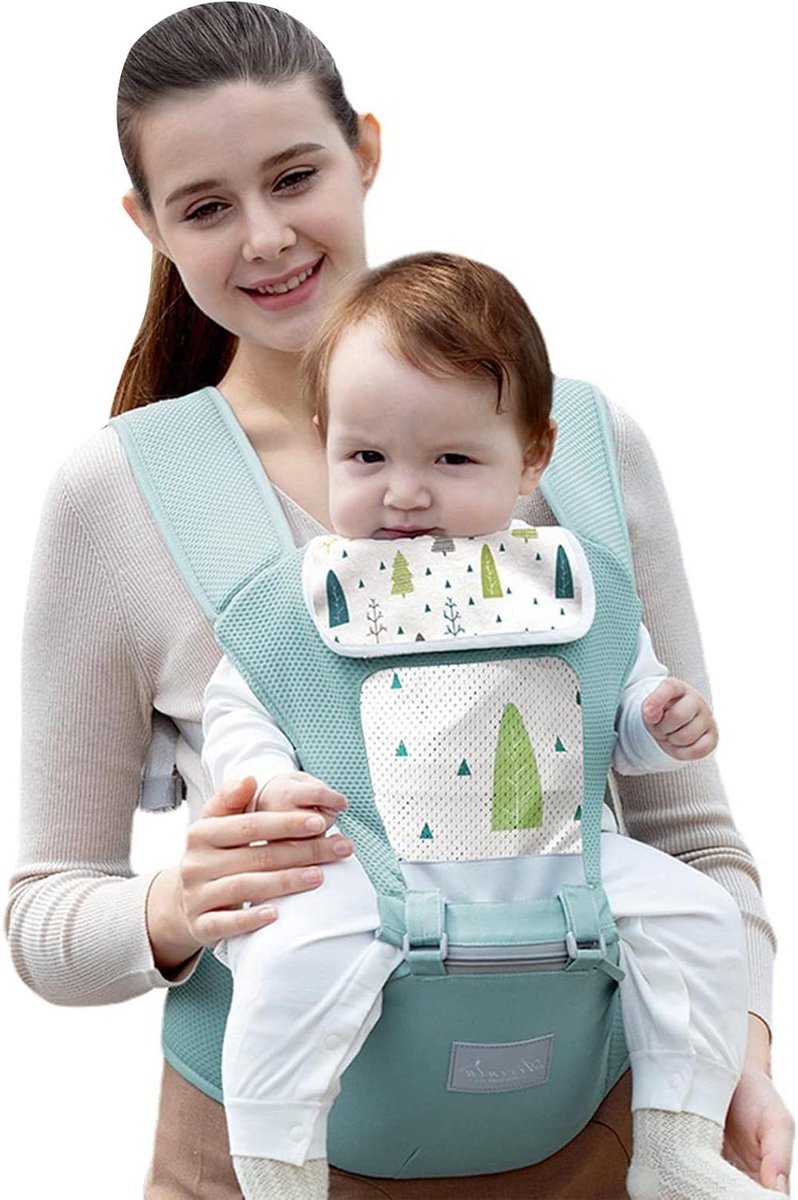 Babydrager met heupzitje - Kinderdrager Baby draagzak - Comfortabel dragen - Ademend en ergonomisch ontwerp - 0-36 maanden - Groen