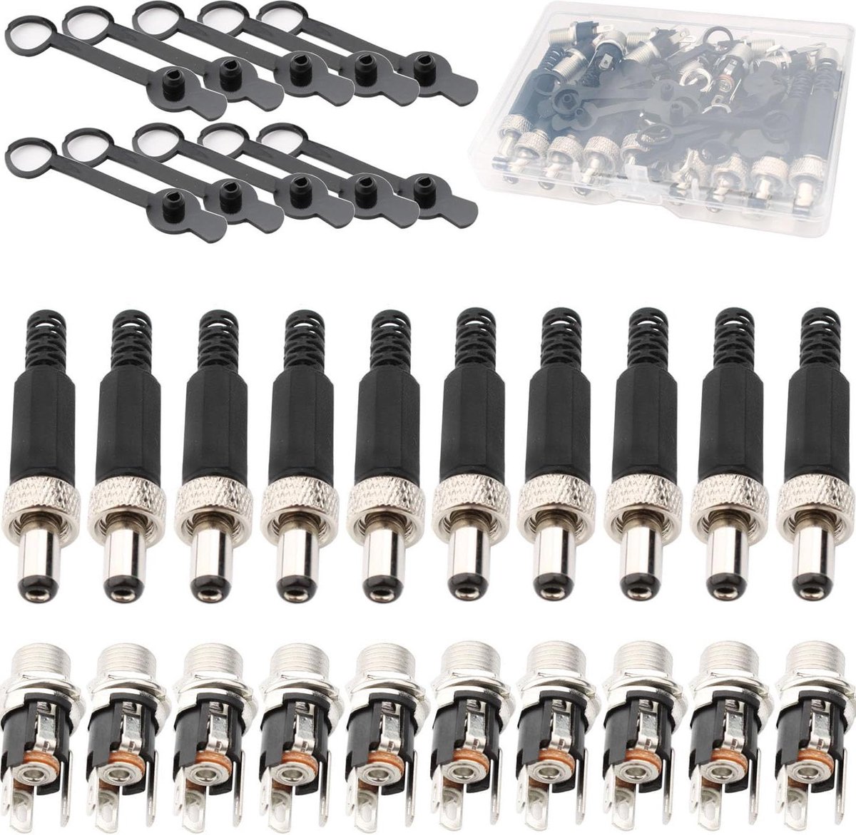 DC Stroom Connectoren - Adapter Set Vat Connector - Audio Video Aansluiten - Met Schroefvergrendeling - 5.5 x 2.5mm - Zwart