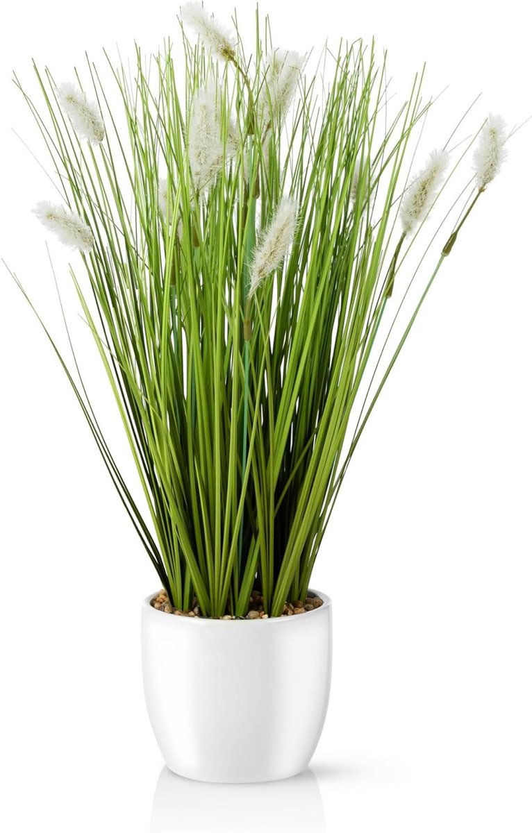 Kunstgras in Pot - Decoratieve Grasplant - Woonkamer Decoratie - Echte Keramische Pot - 42 cm - Groen
