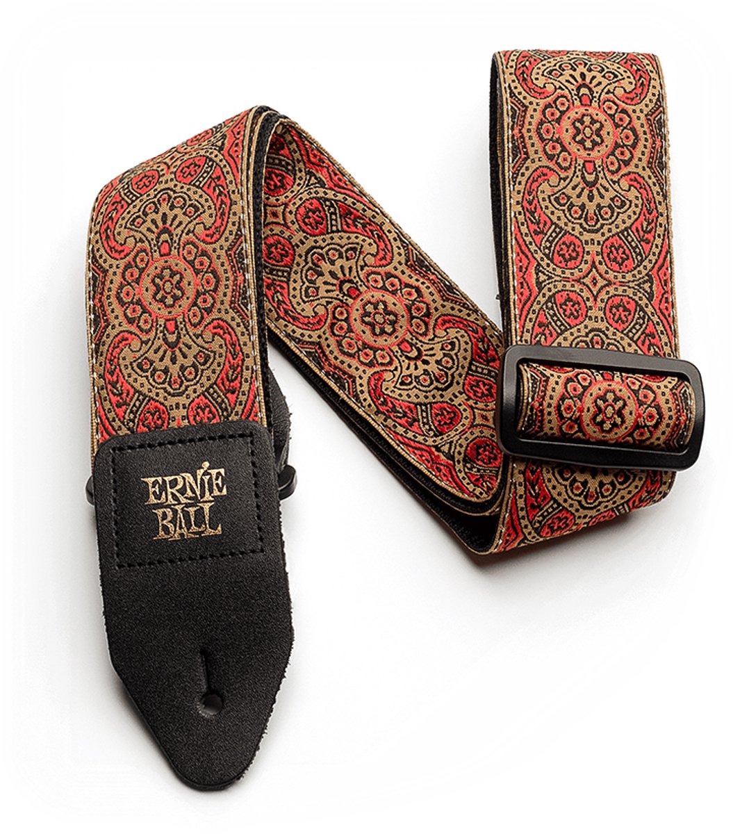 Ernie Ball Classic Jacquard - Gitaarband - Crimson Paisley - Polypropylene - Lederen Uiteinden - Verstelbaar 104-183cm - Gitaar en Bas