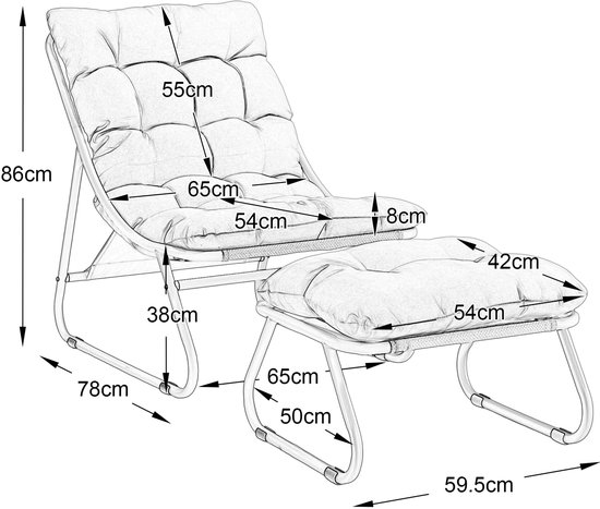 2-delige Loungestoel - Vrijetijdsloungestoel - Outdoor vrijetijdsloungestoel - Terrasloungestoel - Stoel - Met voetsteun - Met kussen - Comfortabel hangstoelontwerp - Geschikt voor woonkamer, slaapkamer, leeskamer - Grijs — afbeelding 2