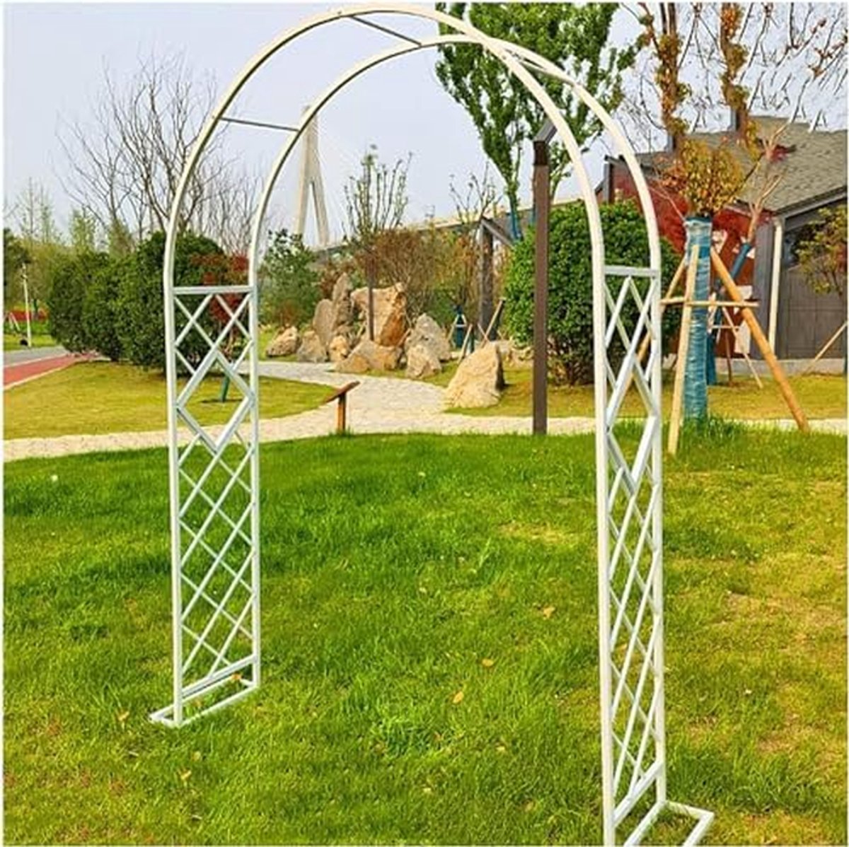 Metalen Roos Trellis Boog - Tuinboog Klimplanten - Tuin Decoratie - Gegalvaniseerd Staal - H230cm - Wit