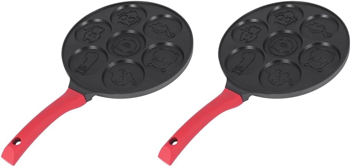 Pannenkoekenpan - Mini Crepe Maker - Ontbijt Maken - 7 Dieren Vormen - 43 cm - Zwart