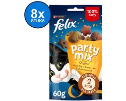8x Felix Party Mix - Original - Kattensnack - Mix Kip, Lever & Kalkoen - 60g