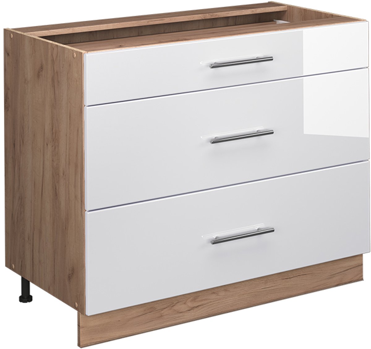 Vicco Keukenonderkast Fame-Line, Wit Hoogglans/Goudkleurig Eiken, 100 cm zonder werkblad